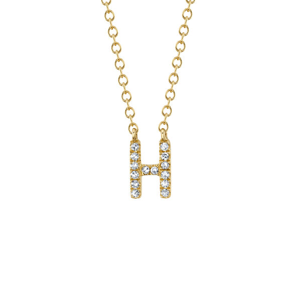 Initials Yellow Gold and Diamond Pav&eacute; Letter H Necklace
